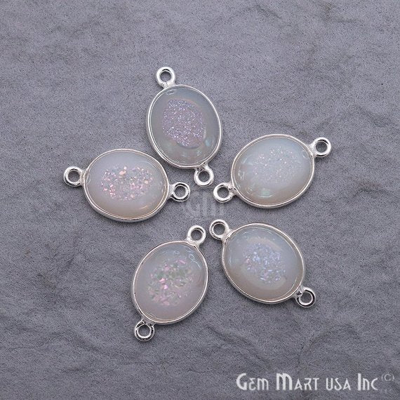 Window Druzy 10x12mm Oval Bezel Cave Druzy Connector (Pick Color, Bail, Plating) - GemMartUSA