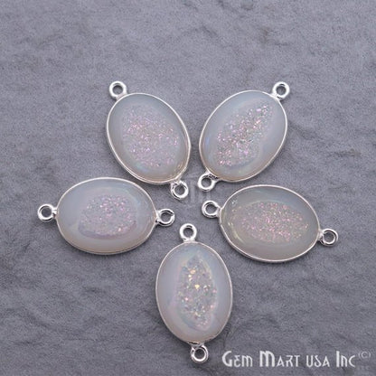 Window Druzy 12x16mm Oval Bezel Cave Druzy Connector (Pick Color, Bail, Plating) - GemMartUSA