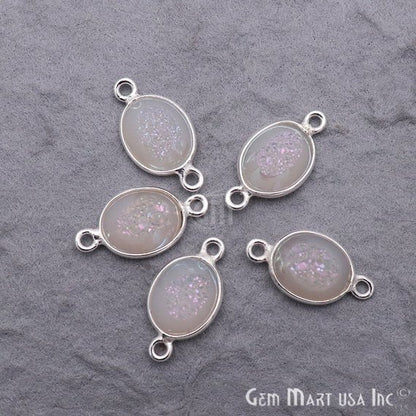 Window Druzy 8x10mm Oval Bezel Cave Druzy Connector (Pick Color, Bail, Plating) - GemMartUSA