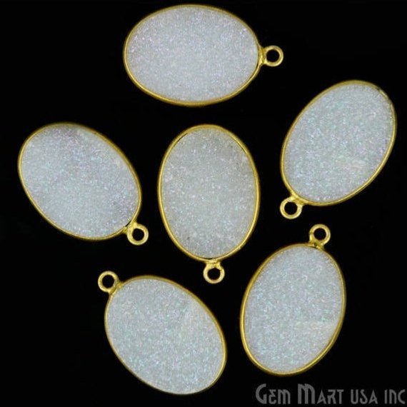 Titanium Druzy 13x18mm Oval Bezel Gemstone Connector (Pick Your Color, Bail, Plating) - GemMartUSA