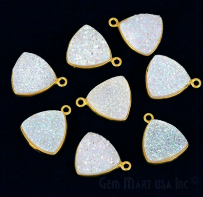 Natural Titanium Druzy 14mm Trillion Gold Plated Single Bail Bezel Gemstone Connector