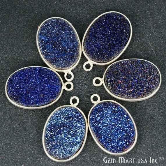 Titanium Druzy 13x18mm Oval Bezel Gemstone Connector (Pick Your Color, Bail, Plating) - GemMartUSA