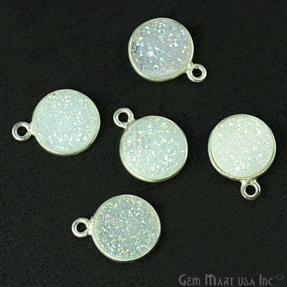 Titanium Druzy 10mm Round Bezel Connector (Pick Color, Bail, Plating) - GemMartUSA