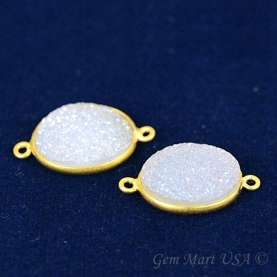 Titanium Druzy 12x16mm Oval Gold Plated Double Bail Gemstone Connector