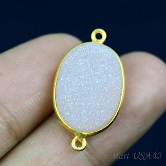 Titanium Druzy 13x18mm Oval Bezel Gemstone Connector (Pick Your Color, Bail, Plating) - GemMartUSA