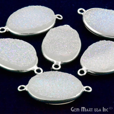 Titanium Druzy 13x18mm Oval Bezel Gemstone Connector (Pick Your Color, Bail, Plating) - GemMartUSA
