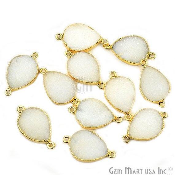 Gold Electroplated Druzy 15x20mm Pears Druzy Gemstone Connector (Pick Your Color, Bail) - GemMartUSA