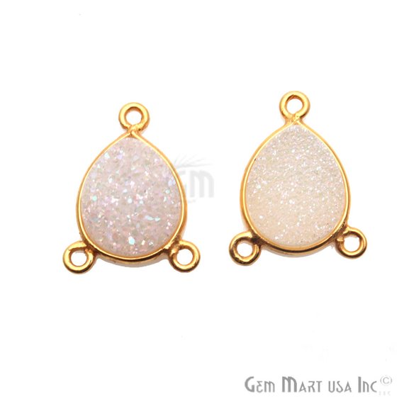 Titanium Druzy 10x12mm Pears Gold Plated Triple Bail Gemstone Connector (Pick Color) (11259) - GemMartUSA
