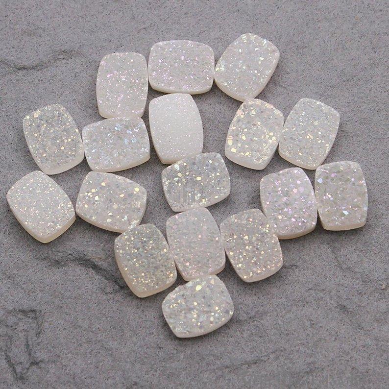 Plain White Druzy 7x9mm Octagon Shape Loose Cabochon - GemMartUSA