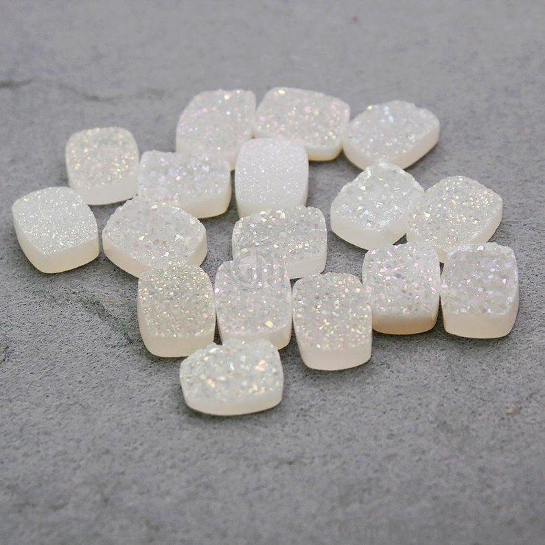 Plain White Druzy 7x9mm Octagon Shape Loose Cabochon - GemMartUSA