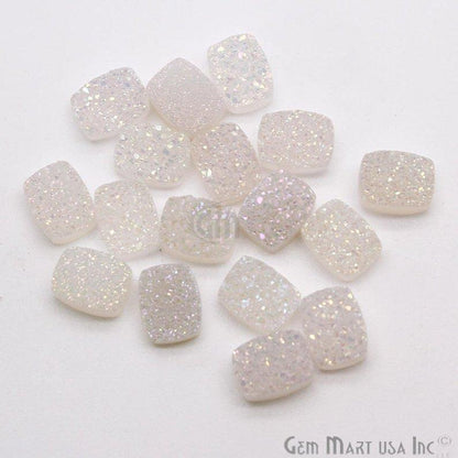 Plain White Druzy 7x9mm Octagon Shape Loose Cabochon - GemMartUSA