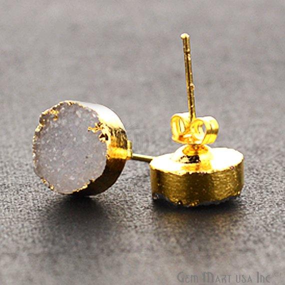 Round Shape 12mm Gold Plated Druzy Stud Earrings (Pick your Gemstone) (90012-2) - GemMartUSA