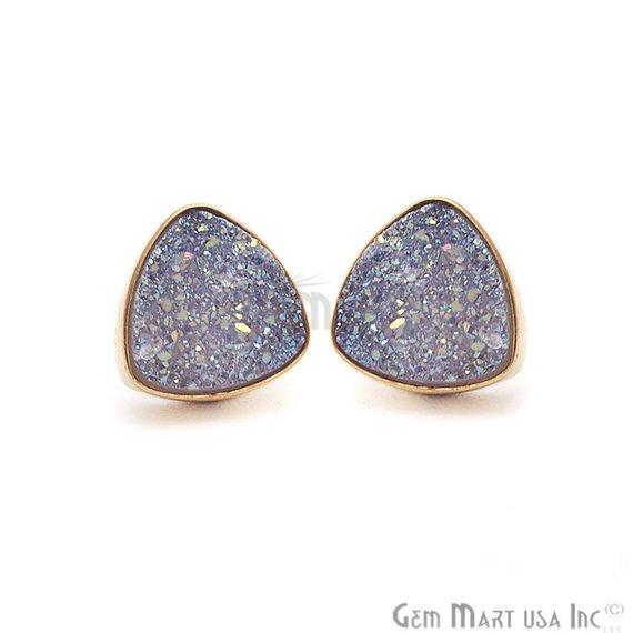 Trillion Shape 10mm Gold Plated Druzy Stud Earrings (Pick your Gemstone) - GemMartUSA