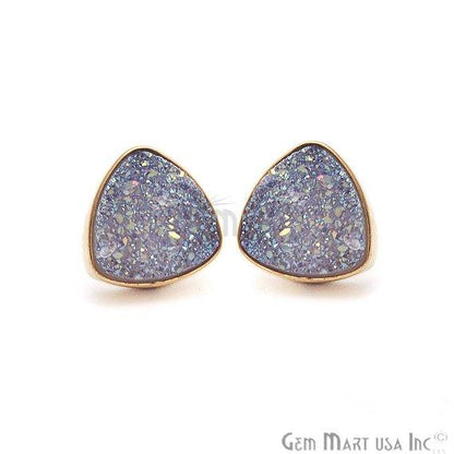 Trillion Shape 10mm Gold Plated Druzy Stud Earrings (Pick your Gemstone) - GemMartUSA