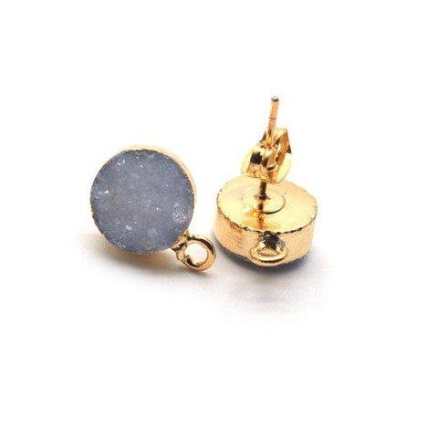 Round Shape 10mm Gold Plated Loop Connector Druzy Stud Earrings 1Pair (Pick your Gemstone) - GemMartUSA