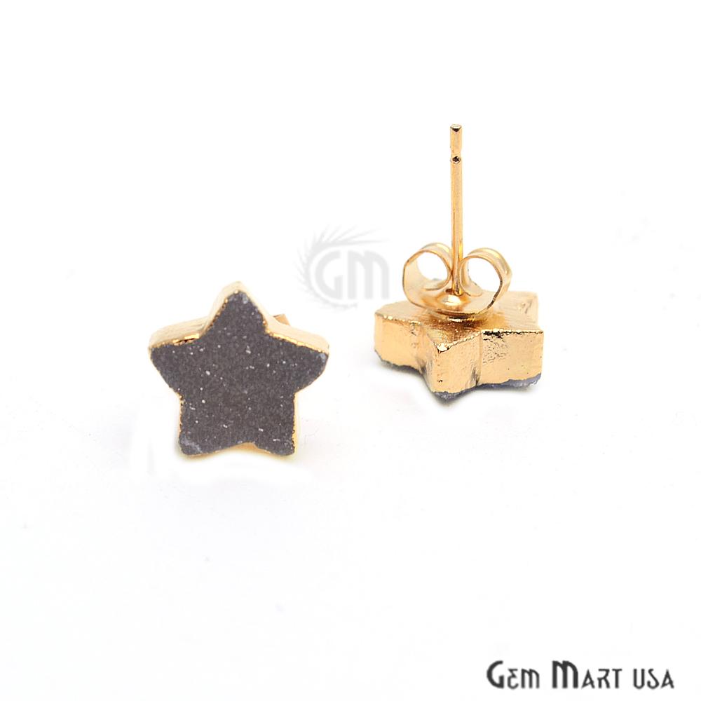 Star Shape 10mm Gold Plated Druzy Stud Earrings (Pick your Gemstone) (90030-1) - GemMartUSA