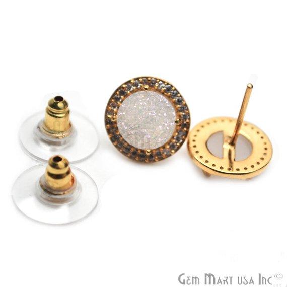 Round Shape 8mm Gold Plated Cubic Zircon Druzy Stud Earrings (Pick your Gemstone) (90036-1) - GemMartUSA