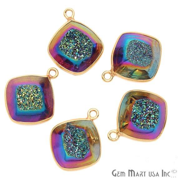 Window Druzy 12mm Cushion Shape Bezel Cave Druzy Gemstone Connector (Pick Your Color, Bail, Plating) - GemMartUSA