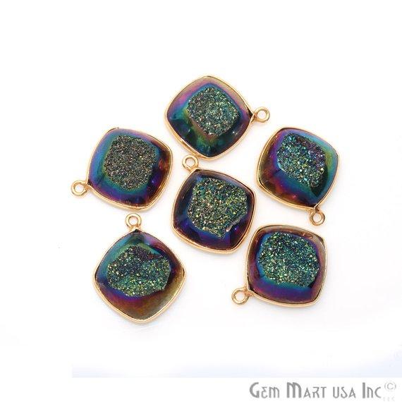 Window Druzy 14mm Cushion Shape Bezel Cave Druzy Gemstone Connector (Pick Your Color, Bail, Plating) - GemMartUSA