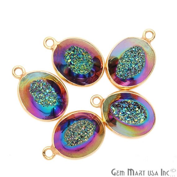 Window Druzy 10x12mm Oval Bezel Cave Druzy Connector (Pick Color, Bail, Plating) - GemMartUSA