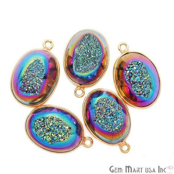 Window Druzy 12x16mm Oval Bezel Cave Druzy Connector (Pick Color, Bail, Plating) - GemMartUSA