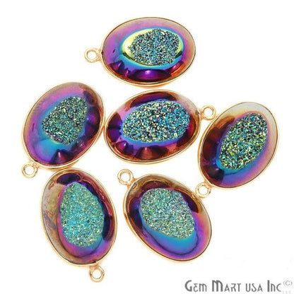 Window Druzy 13x18mm Oval Bezel Cave Druzy Connector (Pick Color, Bail, Plating) - GemMartUSA