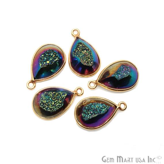 Window Druzy 10x14mm Pears Shape Bezel Cave Druzy Gemstone Connector (Pick Your Color, Bail, Plating) - GemMartUSA