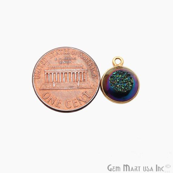 Window Druzy 10mm Round Shape Bezel Cave Druzy Gemstone Connector (Pick Your Color, Bail, Plating) - GemMartUSA