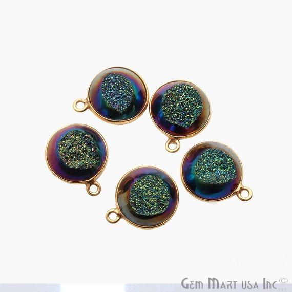 Window Druzy 12mm Round Shape Bezel Cave Druzy Gemstone Connector (Pick Your Color, Bail, Plating) - GemMartUSA