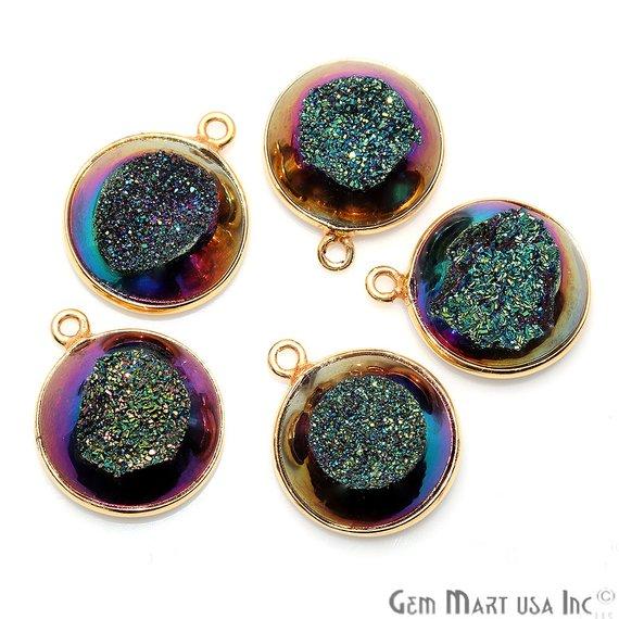 Window Druzy 14mm Round Shape Bezel Cave Druzy Gemstone Connector (Pick Your Color, Bail, Plating) - GemMartUSA