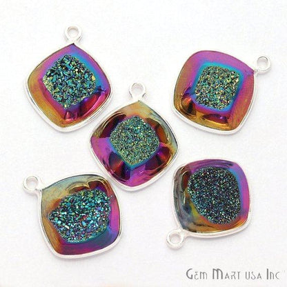 Window Druzy 12mm Cushion Shape Bezel Cave Druzy Gemstone Connector (Pick Your Color, Bail, Plating) - GemMartUSA