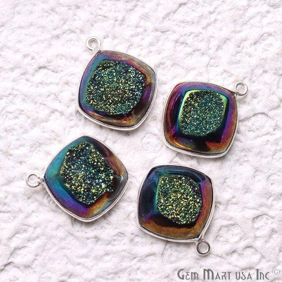 Window Druzy 14mm Cushion Shape Bezel Cave Druzy Gemstone Connector (Pick Your Color, Bail, Plating) - GemMartUSA