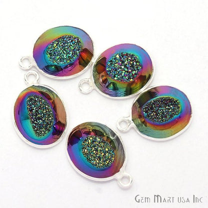 Window Druzy 10x12mm Oval Bezel Cave Druzy Connector (Pick Color, Bail, Plating) - GemMartUSA