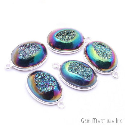 Window Druzy 12x16mm Oval Bezel Cave Druzy Connector (Pick Color, Bail, Plating) - GemMartUSA