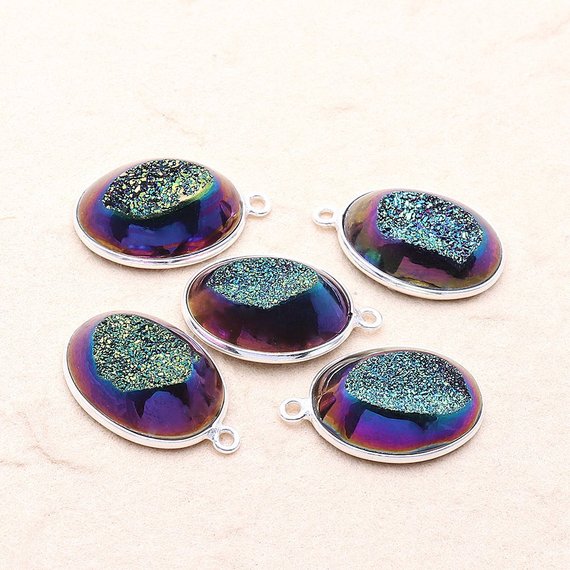 Window Druzy 13x18mm Oval Bezel Cave Druzy Connector (Pick Color, Bail, Plating) - GemMartUSA