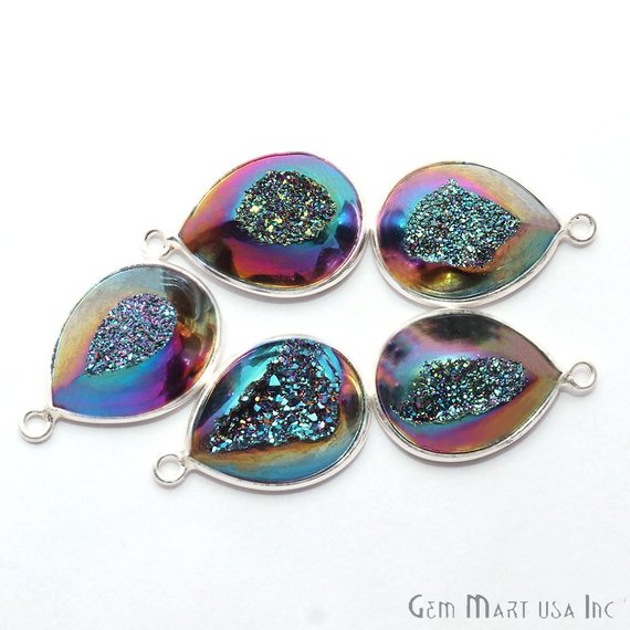 Window Druzy 12x16mm Pears Bezel Cave Druzy Connector (Pick Color, Bail, Plating) - GemMartUSA