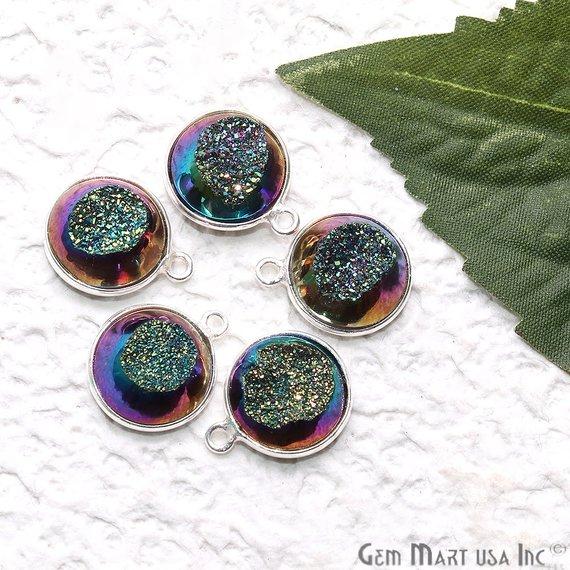 Window Druzy 12mm Round Shape Bezel Cave Druzy Gemstone Connector (Pick Your Color, Bail, Plating) - GemMartUSA