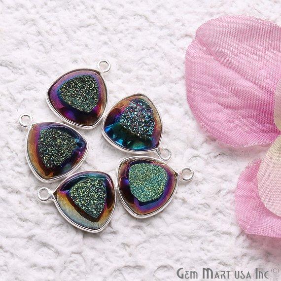 Window Druzy, 12mm Trillion Shape Bezel Cave Druzy Gemstone Connector 1pc Choose Your Style - GemMartUSA