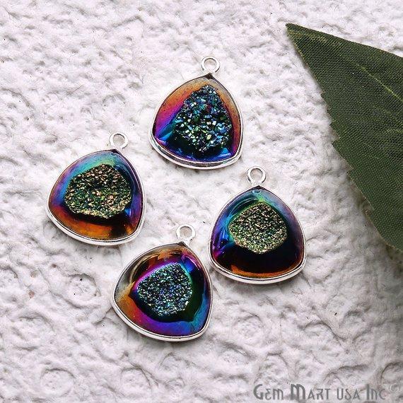 Window Druzy 14mm Trillion Bezel Cave Druzy Gemstone Connector (Pick Your Color, Bail, Plating) - GemMartUSA