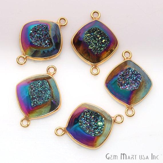 Window Druzy 12mm Cushion Shape Bezel Cave Druzy Gemstone Connector (Pick Your Color, Bail, Plating) - GemMartUSA