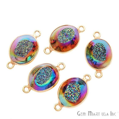 Window Druzy 10x12mm Oval Bezel Cave Druzy Connector (Pick Color, Bail, Plating) - GemMartUSA