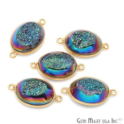 Window Druzy 12x16mm Oval Bezel Cave Druzy Connector (Pick Color, Bail, Plating) - GemMartUSA