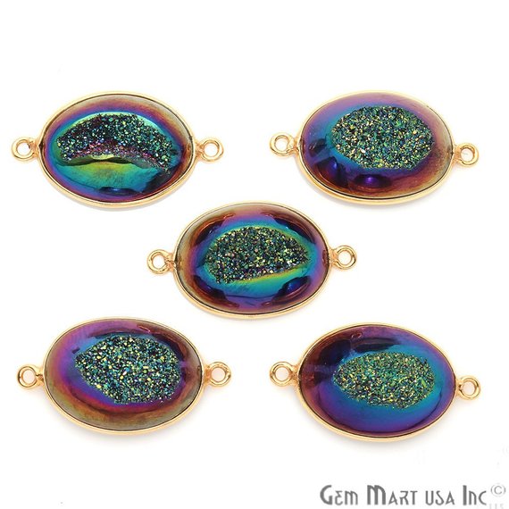 Window Druzy 13x18mm Oval Bezel Cave Druzy Connector (Pick Color, Bail, Plating) - GemMartUSA