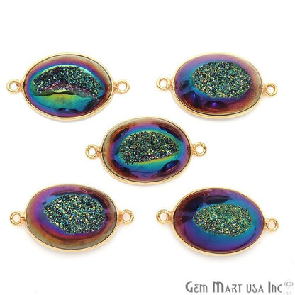 Window Druzy 13x18mm Oval Bezel Cave Druzy Connector (Pick Color, Bail, Plating) - GemMartUSA