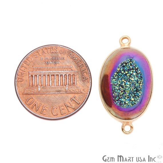 Window Druzy 13x18mm Oval Bezel Cave Druzy Connector (Pick Color, Bail, Plating) - GemMartUSA