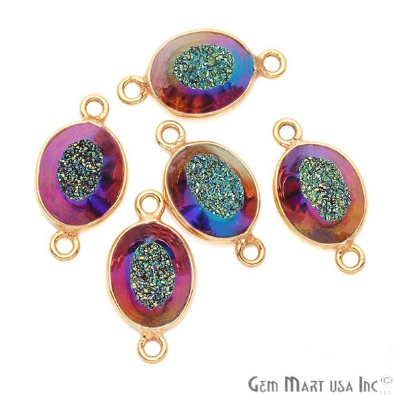 Window Druzy 8x10mm Oval Bezel Cave Druzy Connector (Pick Color, Bail, Plating) - GemMartUSA