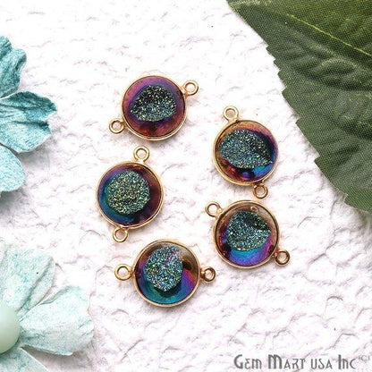 Window Druzy 12mm Round Shape Bezel Cave Druzy Gemstone Connector (Pick Your Color, Bail, Plating) - GemMartUSA