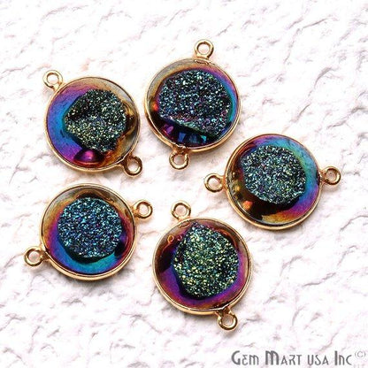 Window Druzy 14mm Round Shape Bezel Cave Druzy Gemstone Connector (Pick Your Color, Bail, Plating) - GemMartUSA