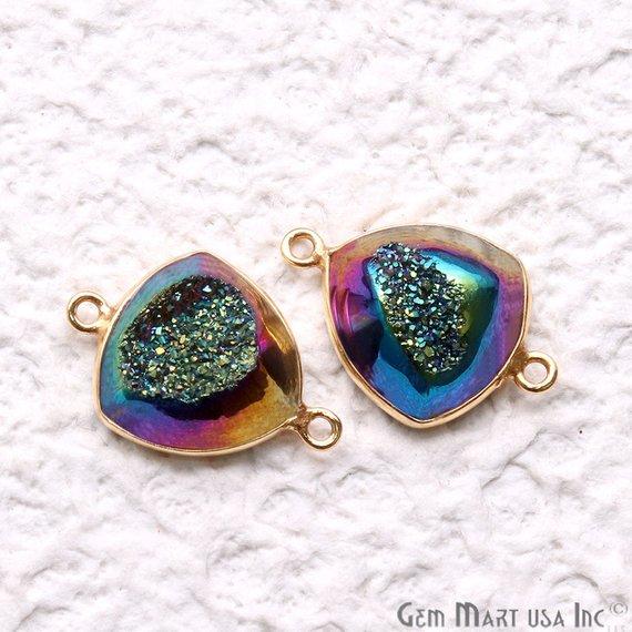 Window Druzy 14mm Trillion Bezel Cave Druzy Gemstone Connector (Pick Your Color, Bail, Plating) - GemMartUSA