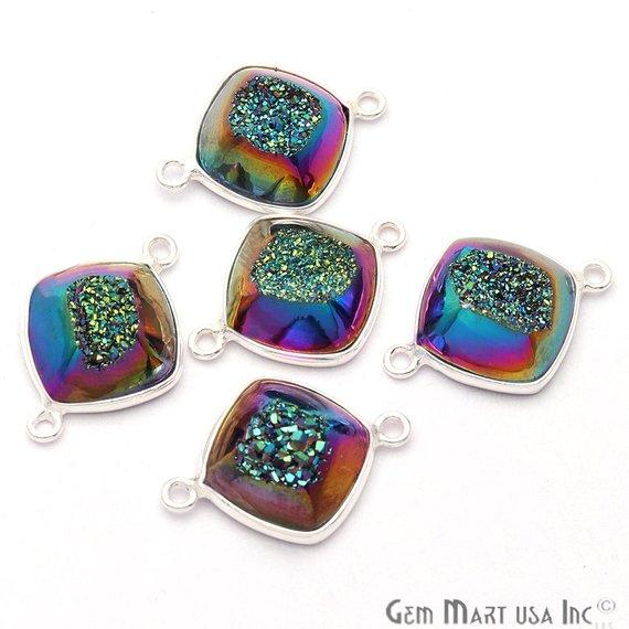 Window Druzy 12mm Cushion Shape Bezel Cave Druzy Gemstone Connector (Pick Your Color, Bail, Plating) - GemMartUSA